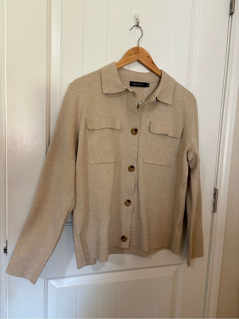 Neutral Beige Button-Front Sweater Cardigan